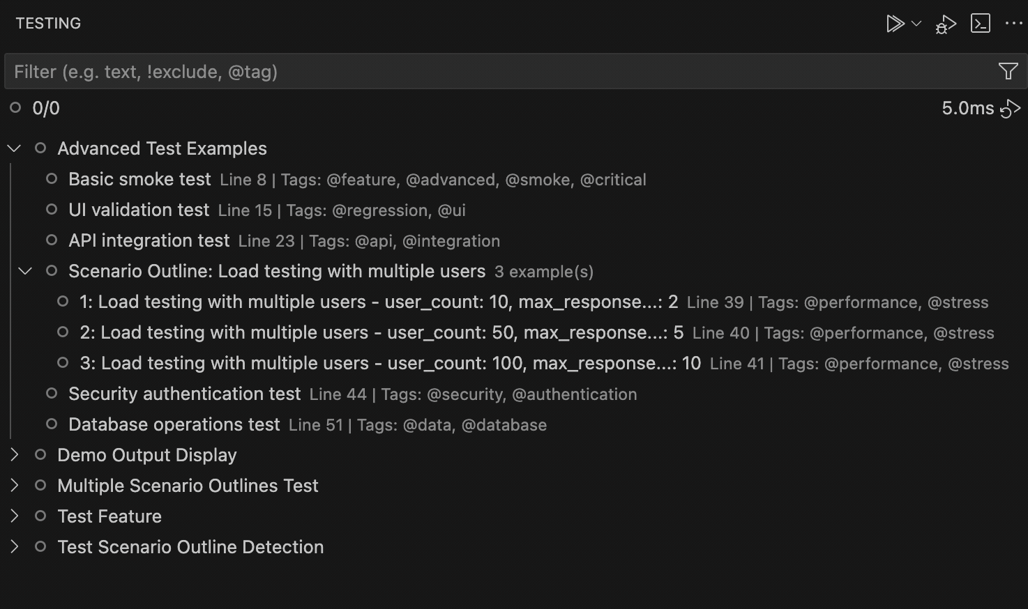 switching views via test explorer